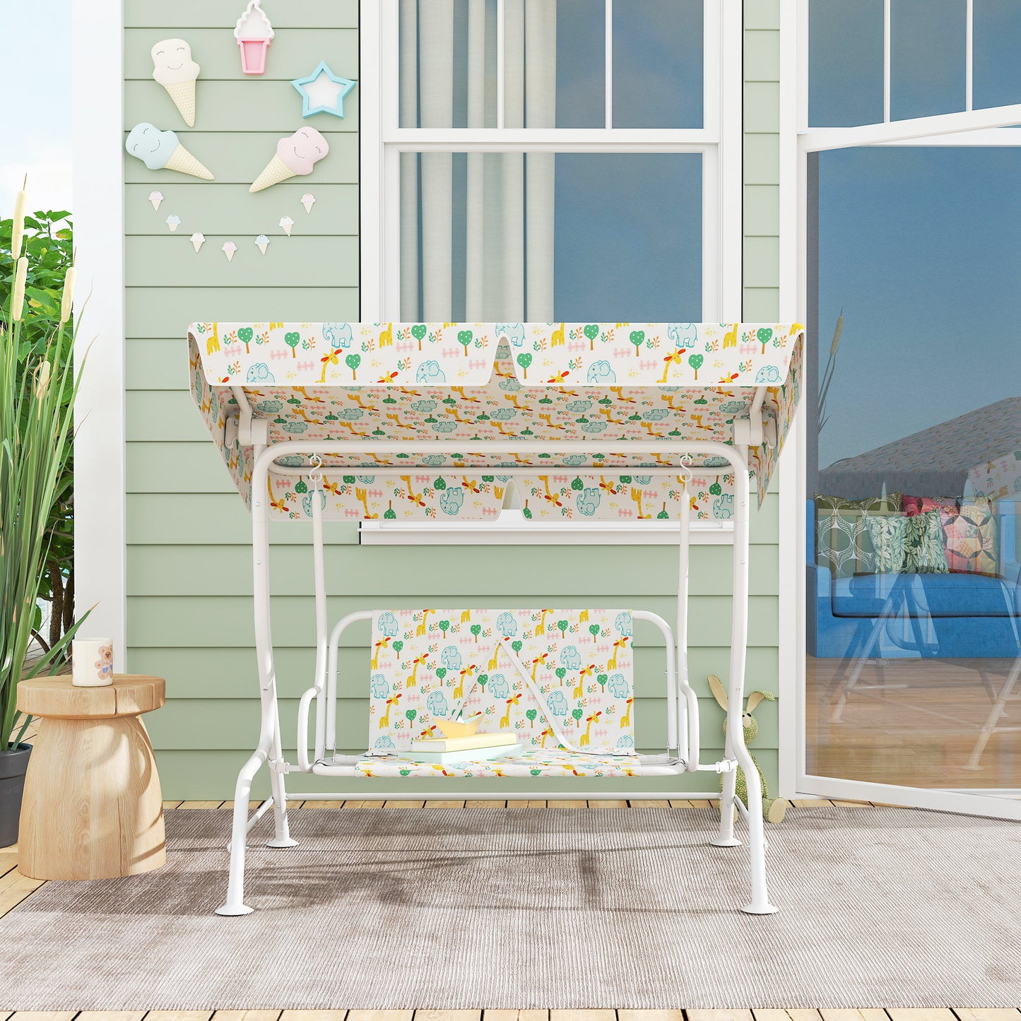 AIYAPLAY Hollywoodschaukel für Kinder, Stahlrahmen, 2-Sitzer, 60 kg belastbar, Weiß