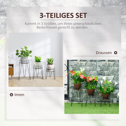 Outsunny Blumenständer 3er Set aus Metall Pflanzenständer Set Blumenhocker Blumentopfhalter Pflanzenhocker für Blumentopf bis Ø16 cm Schwarz