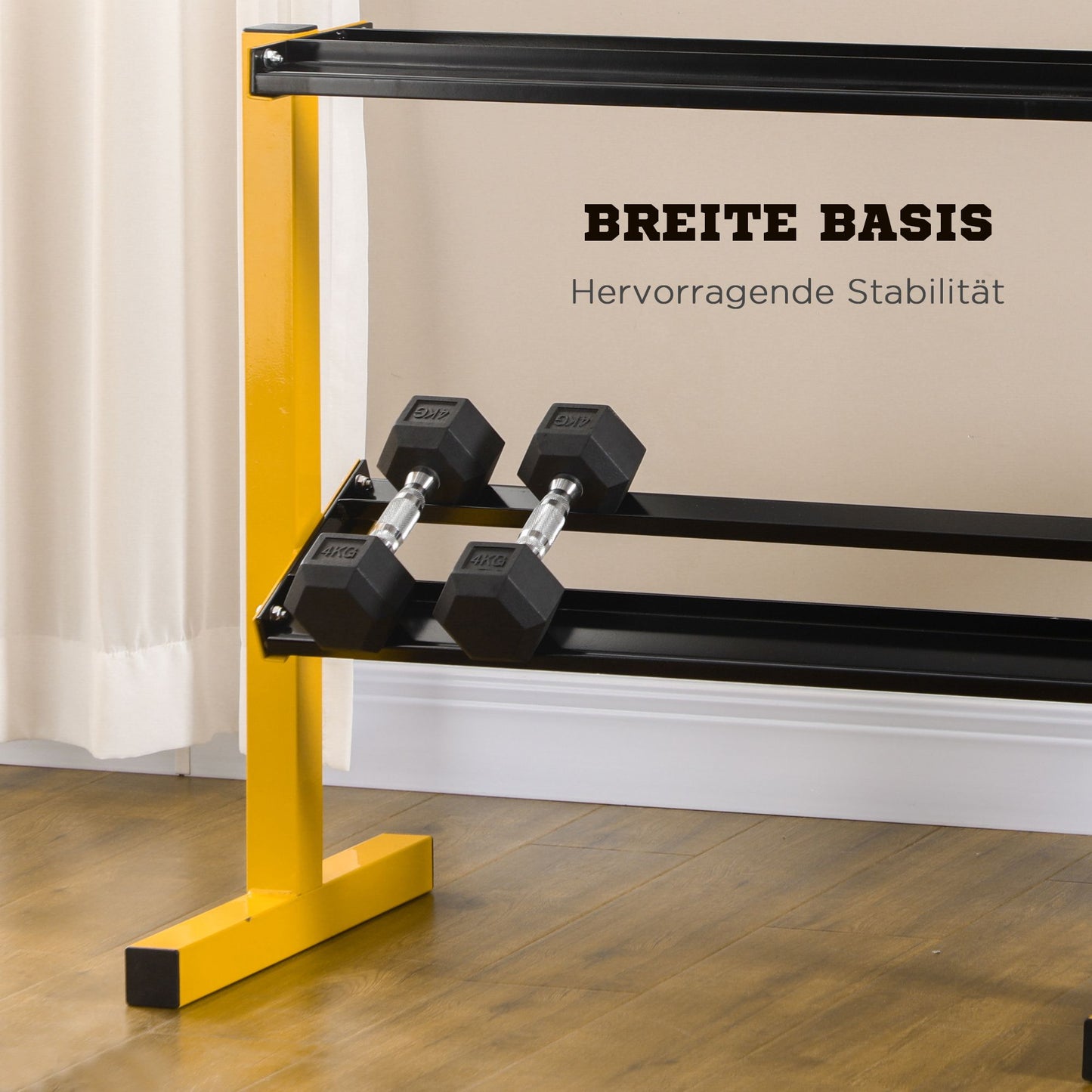 SPORTNOW Hantelablage für Kurzhanteln, bis 270 kg, 2 Ablagen, Stahlrahmen, gelb, 92,5 x 50,5 x 80,5 cm