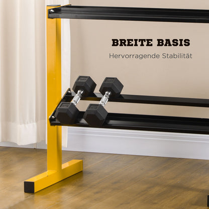 SPORTNOW Hantelablage für Kurzhanteln, bis 270 kg, 2 Ablagen, Stahlrahmen, gelb, 92,5 x 50,5 x 80,5 cm