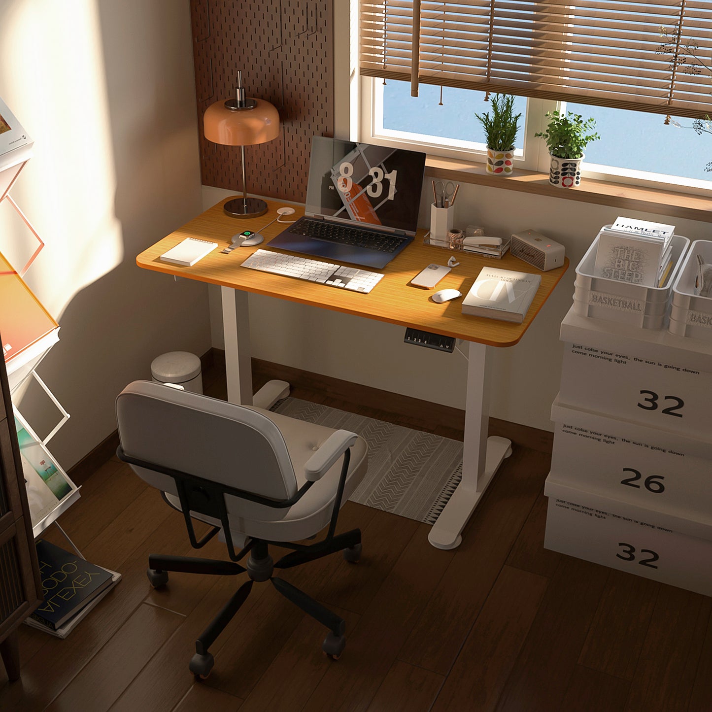 Vinsetto Stehschreibtisch, höhenverstellbar, 120x60x72-116cm, Natur/Weiß