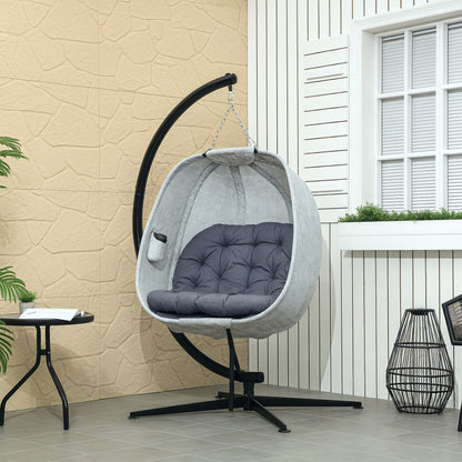 Outsunny Eiförmiger Hängesessel für den Außenbereich, Hängeschaukel mit Gestell, Sitzpolstern Indoor Outdoor