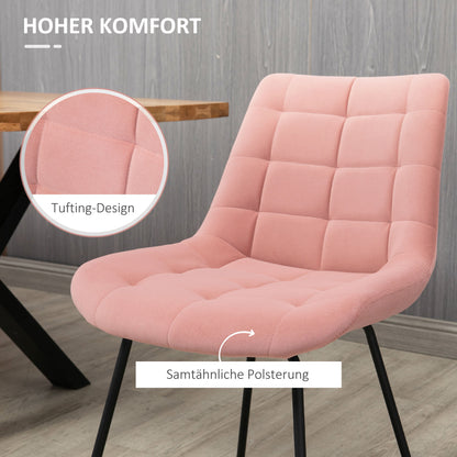 HOMCOM 2er-Set Esszimmerstühle Akzentstühle Küchenstühle, Retro-Design, Samtoptik, 50 cm x 61 cm x 79 cm, Rosa