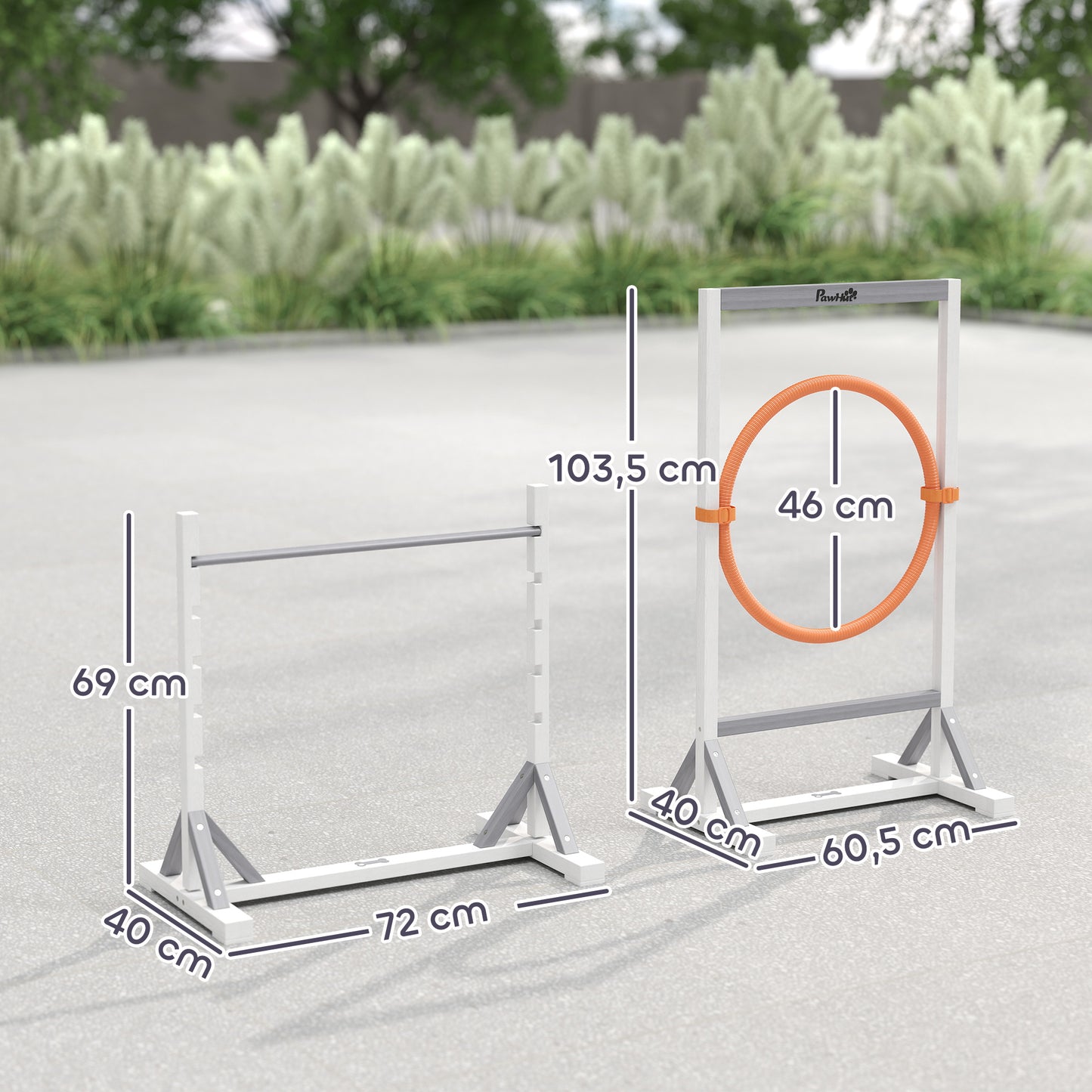 PawHut Agility Set Hunde 4-teiliges Agility-Ausrüstung für Hundetraining mit höhenverstellbar Hürden Reifen Weiß