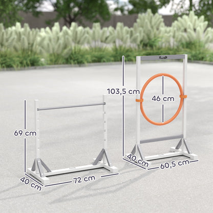 PawHut Agility Set Hunde 4-teiliges Agility-Ausrüstung für Hundetraining mit höhenverstellbar Hürden Reifen Weiß