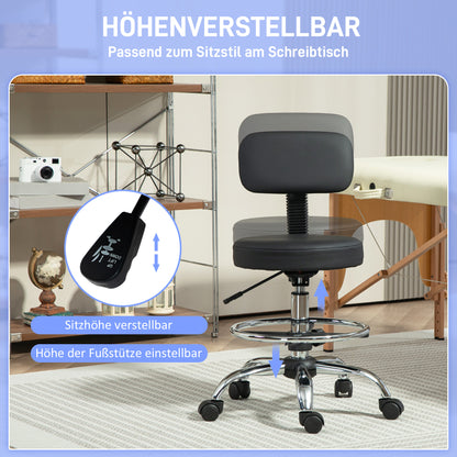 HOMCOM Bürostuhl, Kompakter Drehstuhl, höhenverstellbar, mit Fußstütze, 360° drehbar, Kunstleder, Metall, Schwarz