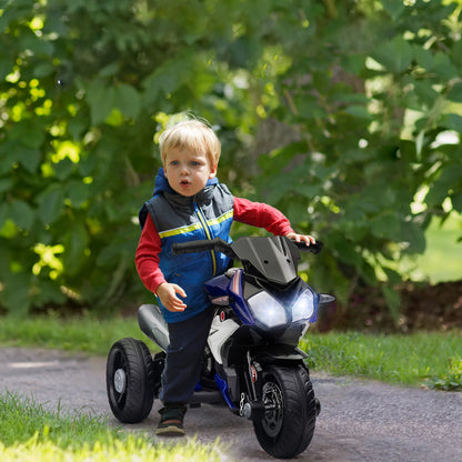 HOMCOM Elektro-Kindermotorrad, Lichter & Geräusche, 3 km/h, wiederaufladbar, Kunststoff & Metall, Blau/Weiß