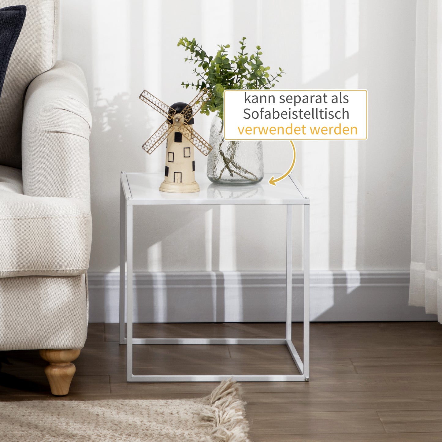 HOMCOM Beistelltisch-Set, moderne Satztische, platzsparend, stabiler Stahlrahmen, Weiß