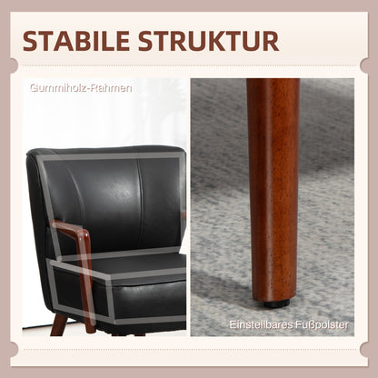 HOMCOM Akzentsessel, breiter Sitz, Lederoptik, Holzrahmen, bis 120 kg, 67x77x80 cm, Schwarz