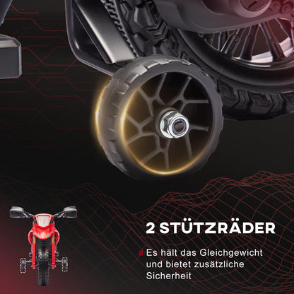 AIYAPLAY Elektro-Motorrad für Kinder, 6V Batterie-Antrieb, Stützräder, Hupe, Startgeräusch, 3-8 Jahre, Rot