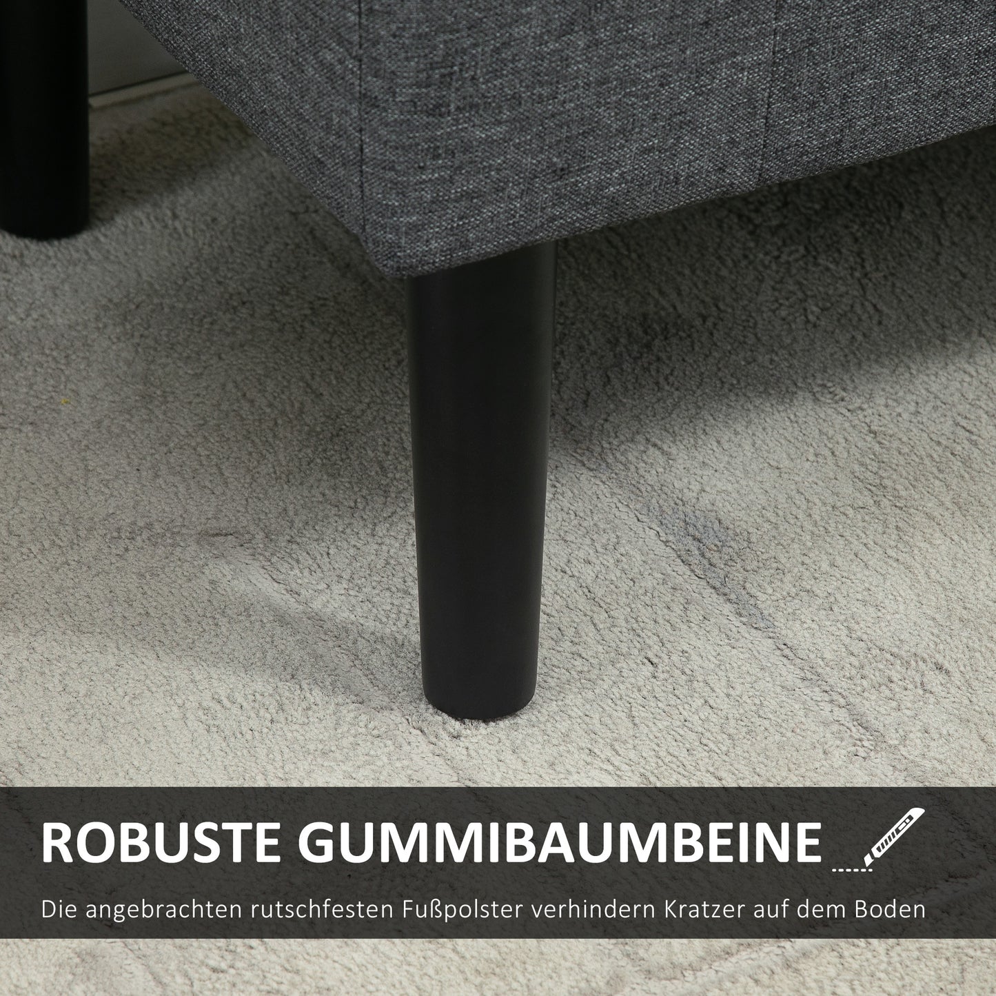 HOMCOM Sitzbank mit Stauraum, Polsterbank mit Leinenoptik, Holzbeine, Bettbank belastbar bis 130 kg, für Wohnzimmer Schlafzimmer Flur, 116 x 44 x 58 cm Dunkelgrau