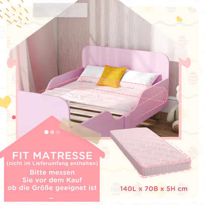 AIYAPLAY Kinderbettgestell, Einzelbettrahmen für Kinder, Schutzgitter, kleines Bett für Kinderzimmer, MDF, ohne Matratze, Rosa