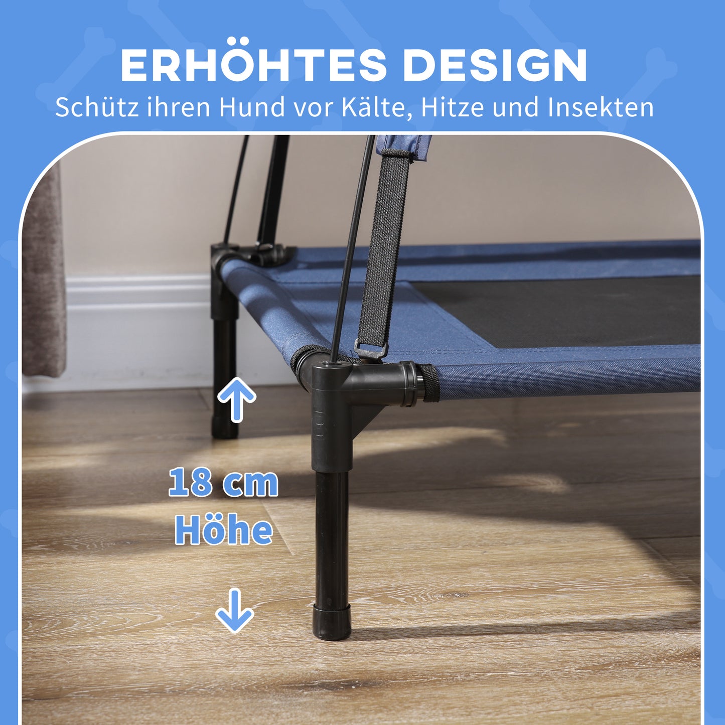 PawHut Haustierbett mit Baldachin, Hundebett, klappbar, wetterbeständig, Blau