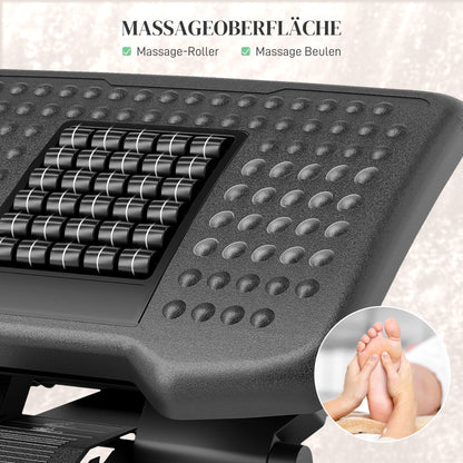 HOMCOM Ergonomische Fußstütze, höhenverstellbar, Massagefläche mit Rollen, Schwarz, 46 x 35 cm