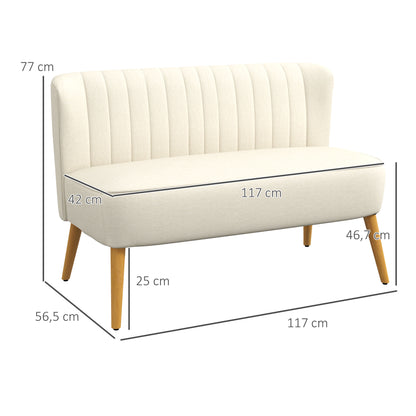 HOMCOM 2-Sitzer Sofa, weiche Polsterung, pflegeleichter Bezug, bis 150 kg, 117 x 56,5 x 77 cm, Cremeweiß