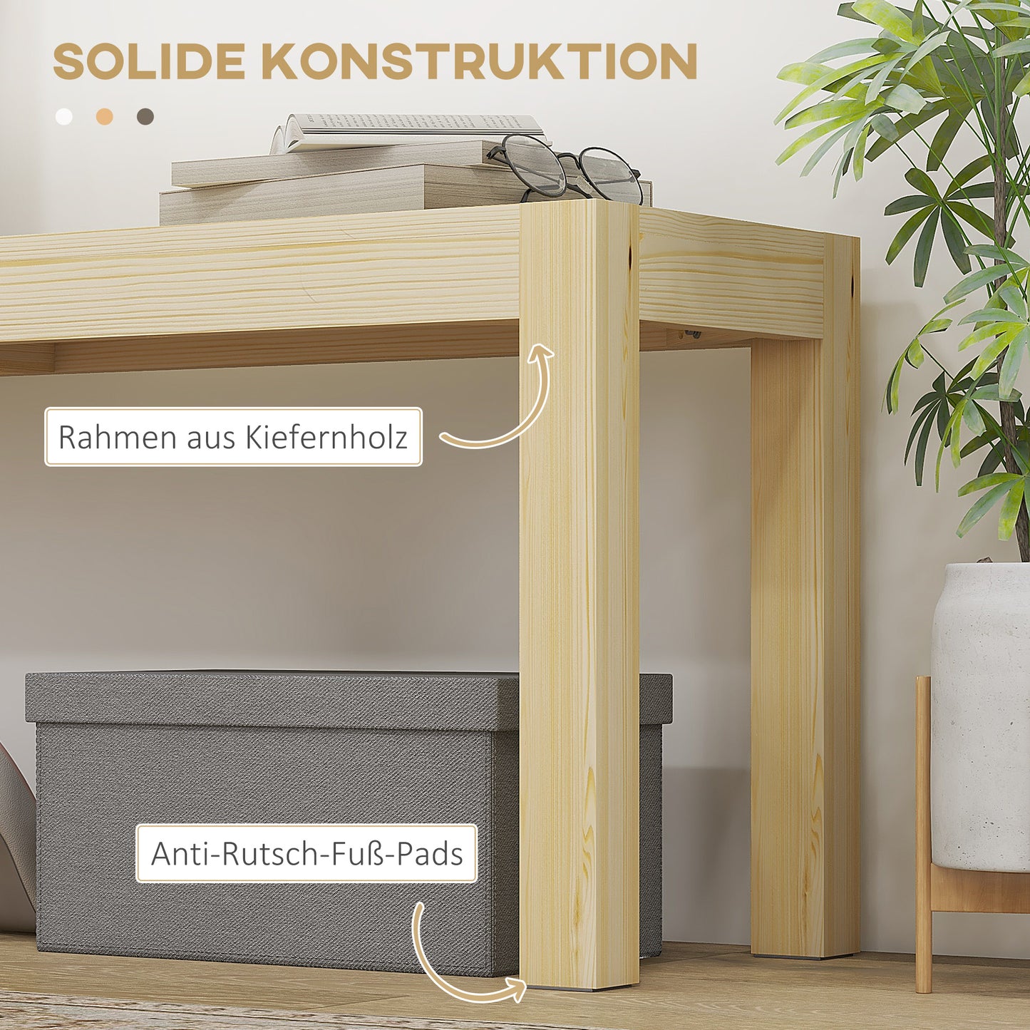 HOMCOM Sitzbank, Platz für 3 Personen, bis 330 kg, Kiefernholz, 175x33x45 cm