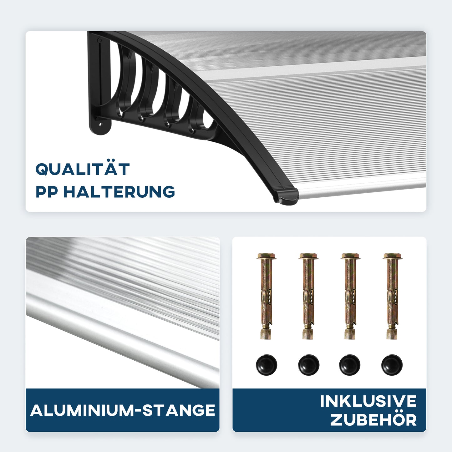 Outsunny Vordach für Haustür/Fenster, wetterfest, transparent, aluminium/polykarbonat, 103x96,5x27cm, Schwarz