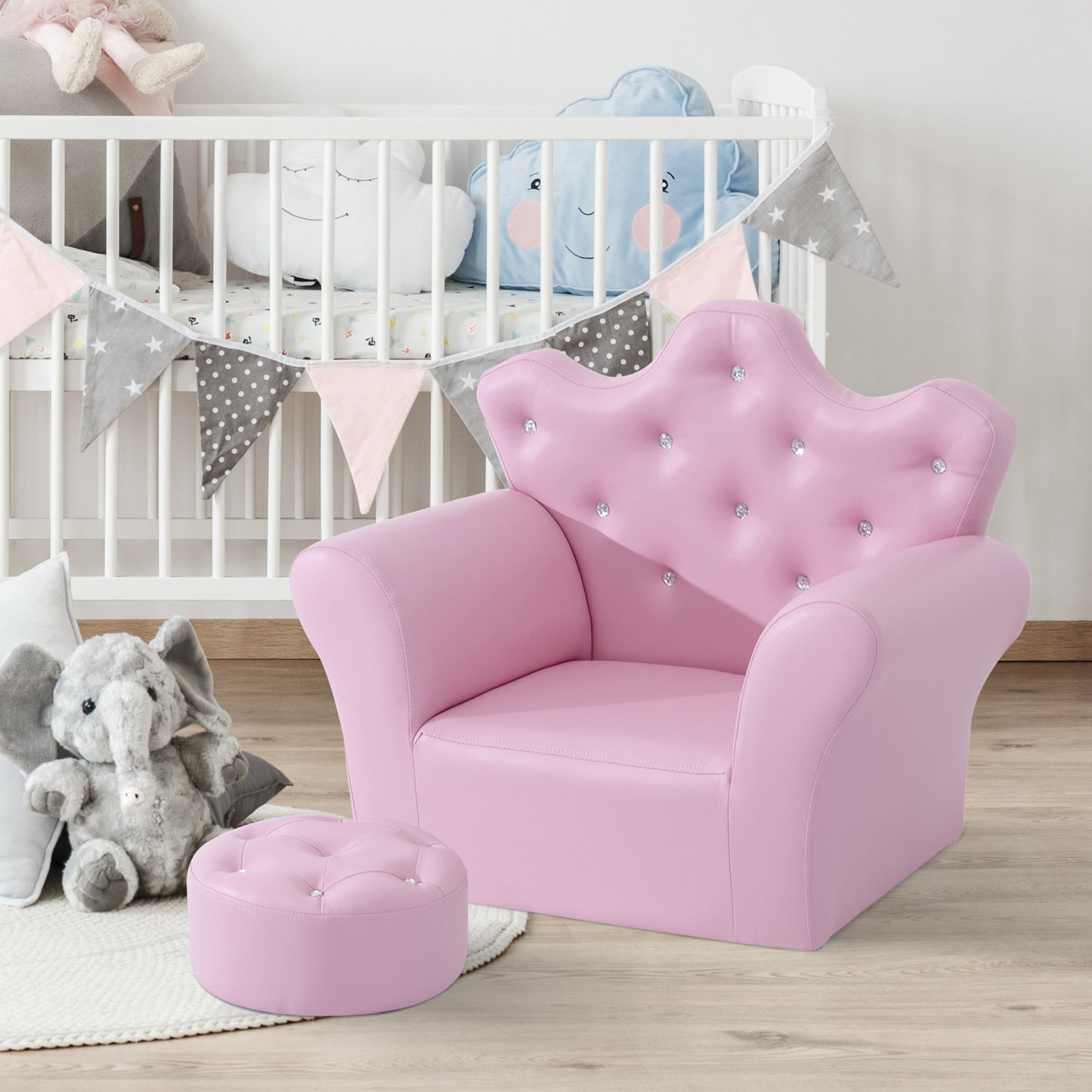HOMCOM Spielsofa für Kinder, Kindersofa mit Ottomane, Kindercouch Prinzessinnen Spielsofa Kindercouch Mini Couch für Kuschelecke, Kinderzimmer, Spielzimmer, Schlafzimmer, Rosa
