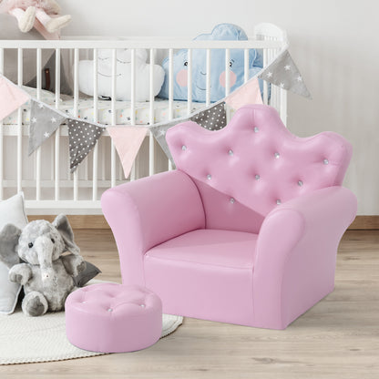 HOMCOM Spielsofa für Kinder, Kindersofa mit Ottomane, Kindercouch Prinzessinnen Spielsofa Kindercouch Mini Couch für Kuschelecke, Kinderzimmer, Spielzimmer, Schlafzimmer, Rosa
