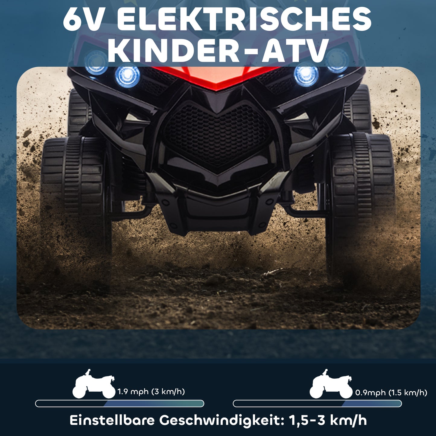 AIYAPLAY Kinder Quad Elektro 6V Kinderquad mit Vorwärts-, Rückwärtsfunktion, Musik, LED-Scheinwerfer Rot
