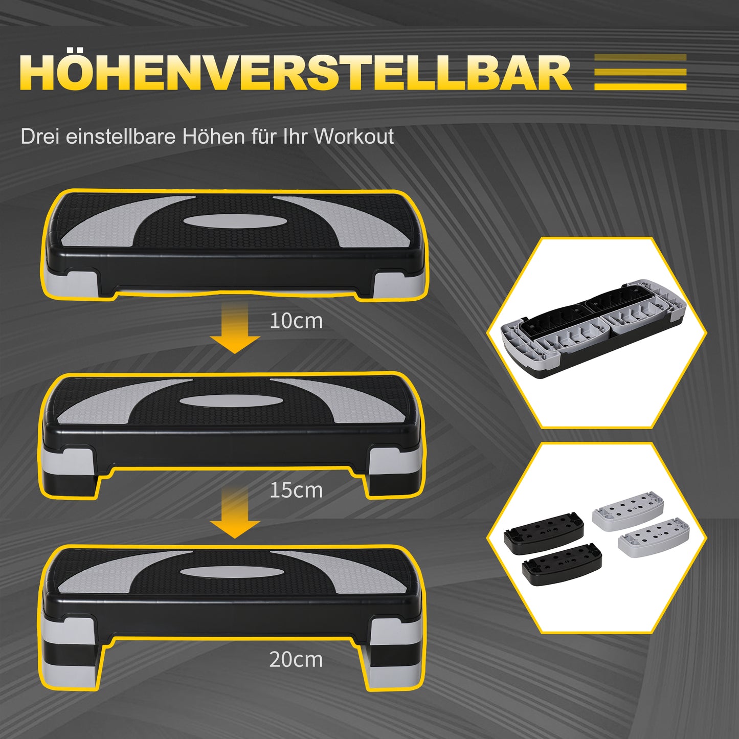 HOMCOM Aerobic-Stepper 3-stufig höhenverstellbar 80 x 31 x 20 cm Schwarz+Grau
