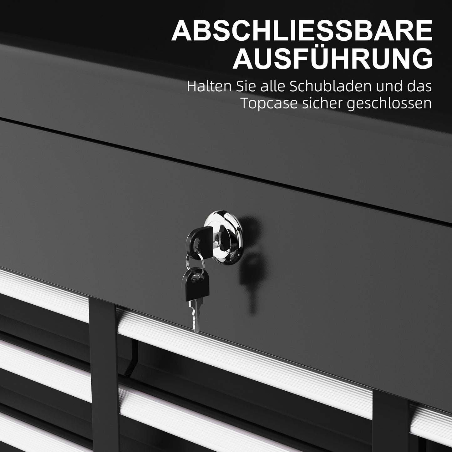 HOMCOM Werkzeugkiste, abschließbar, 3 Schubladen, Stahlgehäuse, 60x26x34cm, Schwarz