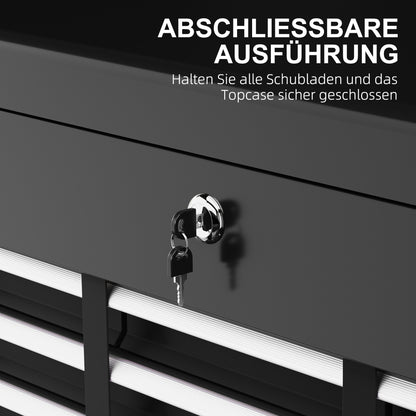 HOMCOM Werkzeugkiste, abschließbar, 3 Schubladen, Stahlgehäuse, 60x26x34cm, Schwarz