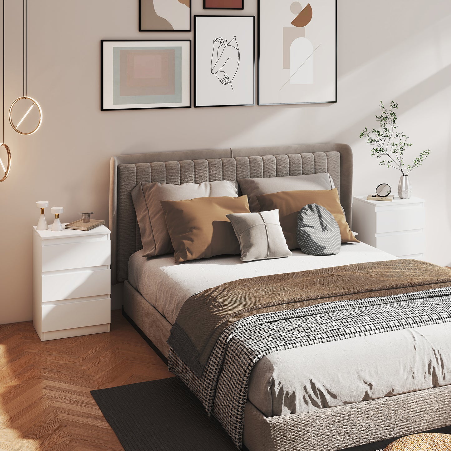 HOMCOM Nachttisch, 2er Set Beistelltisch mit 3 Schubladen, Nachtschrank, Nachtkommode für Schlafzimmer, Wohnzimmer, 40 x 30 x 59,5 cm, Weiß