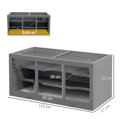 PawHut Zwerghamsterkäfig, Nagerkäfig, Kleintierbox, abschließbar, Holz, pflegeleicht, Grau