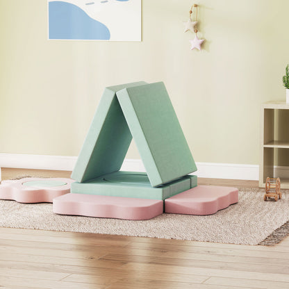 AIYAPLAY 12-teiliges Set Schaumstoffblöcke zum Klettern, Bauen, Krabbeln, Indoor-Spielmatten mit Cordbezug, Grün+Rosa