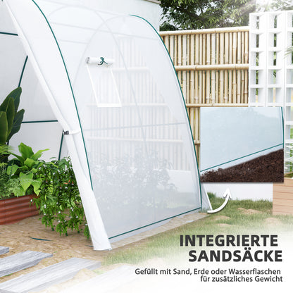 Outsunny Bogen-Gewächshaus mit Sandsäcken und Kunststoff-Abdeckung, 2 Rolltüren, Netzfenster, tragbar, 1,8 x 1,8 x 2 m, Weiß