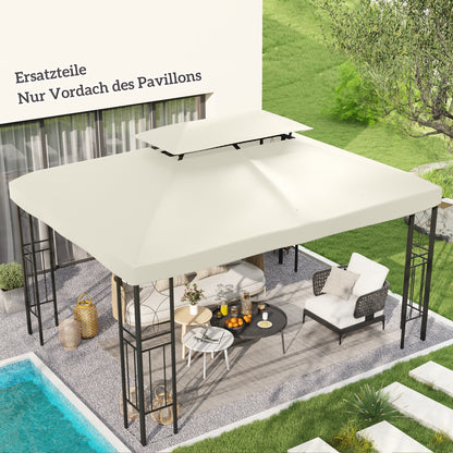 Outsunny Ersatzdach für Metallpavillon 3x4m wasserabweisend Pavillondach mit Doppeldach, Ersatzbezug für Gartenpavillon Partyzelt Gartenzelt Polyester Cremeweiß