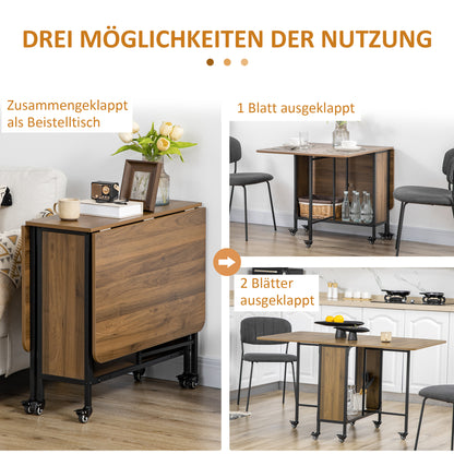 HOMCOM Mobiler Klapptisch Klapptisch, 2 klappbare Flächen, 130 cm x 80 cm x 74 cm, Braun