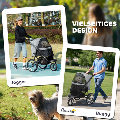 PawHut Hundebuggy, Haustierwagen für kleine Hunde und Katzen, mit Aufbewahrungskorb, Ein-Klick-Faltdesign, Grau