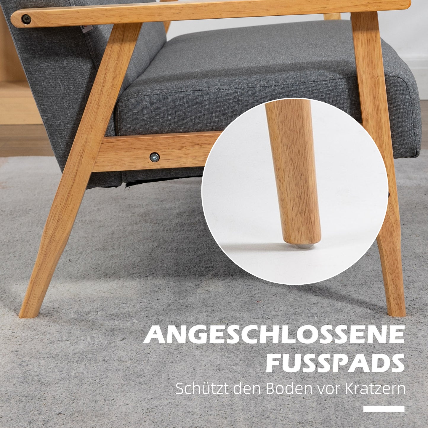 HOMCOM Dreisitzer-Polstersofa, Kautschukholz, 154,5 x 69,5 x 73 cm, Grau