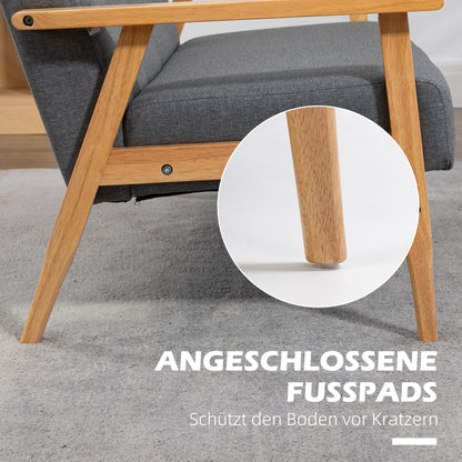 HOMCOM Dreisitzer-Polstersofa, Kautschukholz, 154,5 x 69,5 x 73 cm, Grau