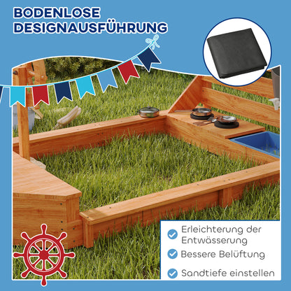 Outsunny Sandkasten mit Sonnendach Piratenschiff, inkl. Barnküchenspielset, Massivholz, 180 x 103 x 144,5 cm, Grön