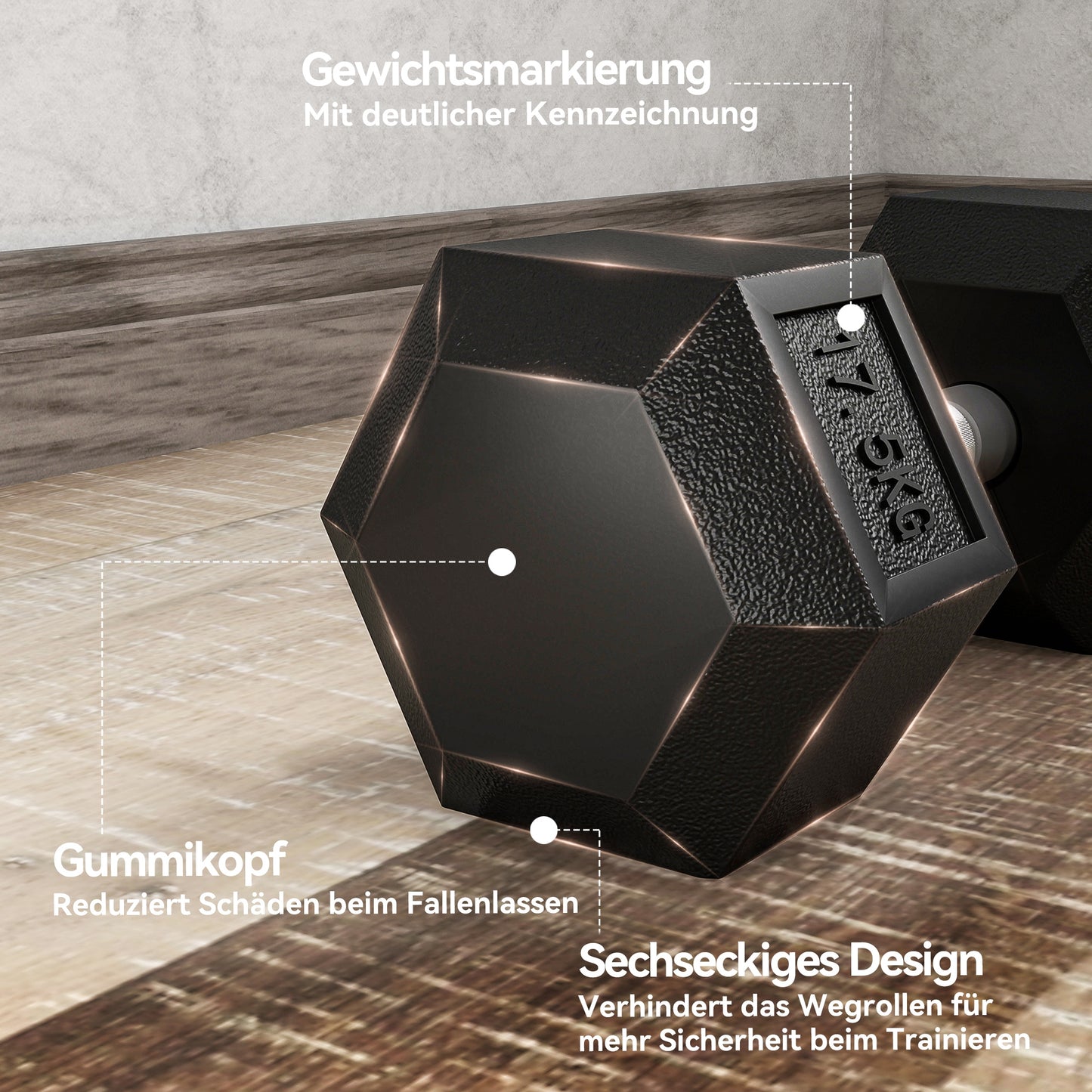 HOMCOM Kurzhantel, 35 kg Hantel, Hantel, Gewicht, Anti-Rutsch-Griff, Schwarz + Silber