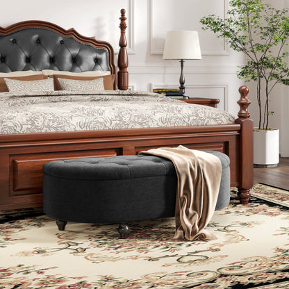 HOMCOM Hocker mit Stauraum, Sitztruhe, gepolstert, soft-close Deckel, Samtoptik, 120 x 46 x 42 cm, Dunkelgrau