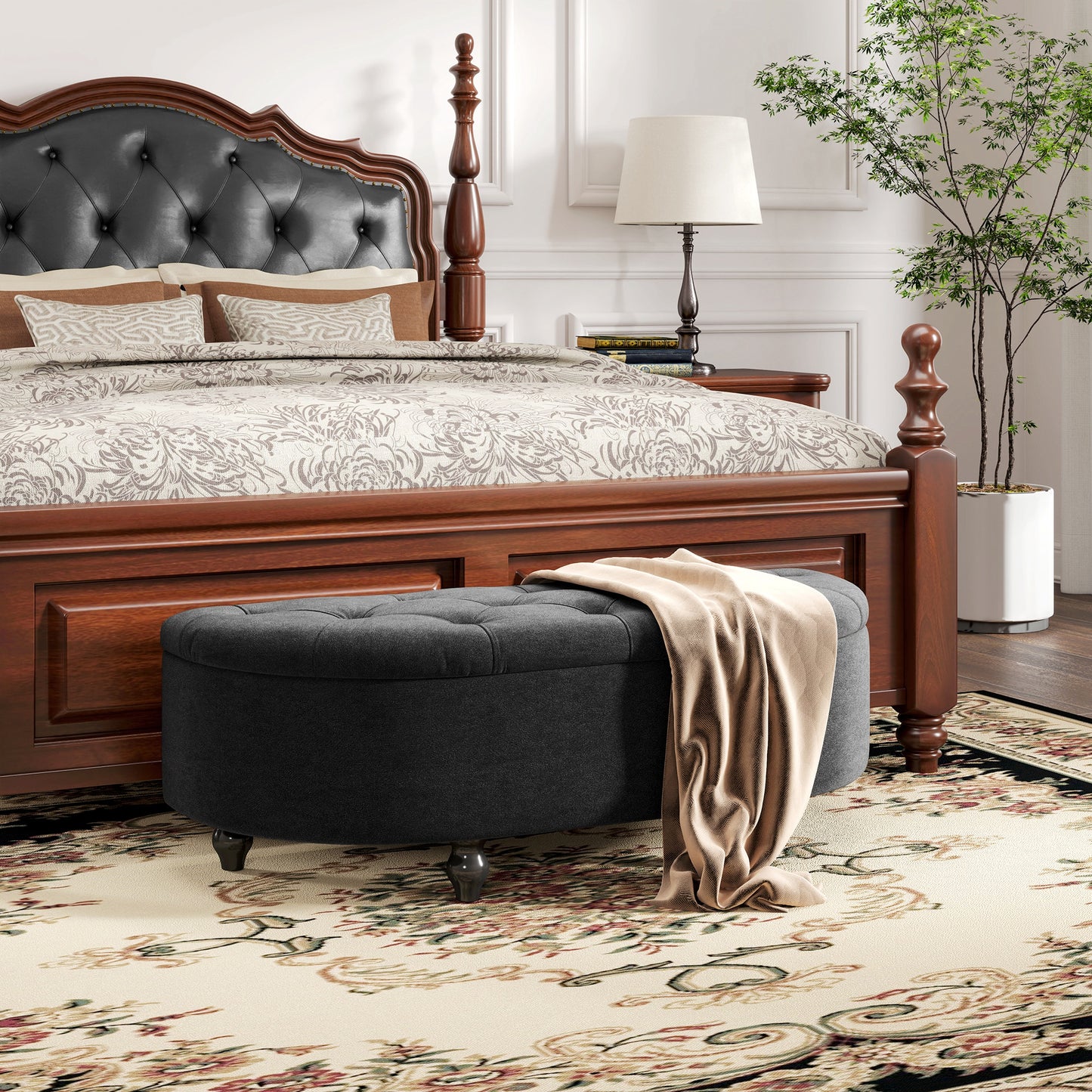 HOMCOM Hocker mit Stauraum, Sitztruhe, gepolstert, soft-close Deckel, Samtoptik, 120 x 46 x 42 cm, Dunkelgrau