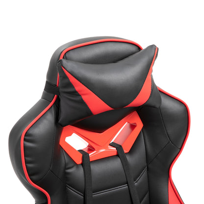 Vinsetto Ergonomischer Bürostuhl, Gaming Stuhl, Drehstuhl mit einziehbare Fußstütze und verstellbarer Rücken Schaumstoff+PU-Leder+Metall, Schwarz+Rot, 65 x 70 x 118,5-128,5 cm