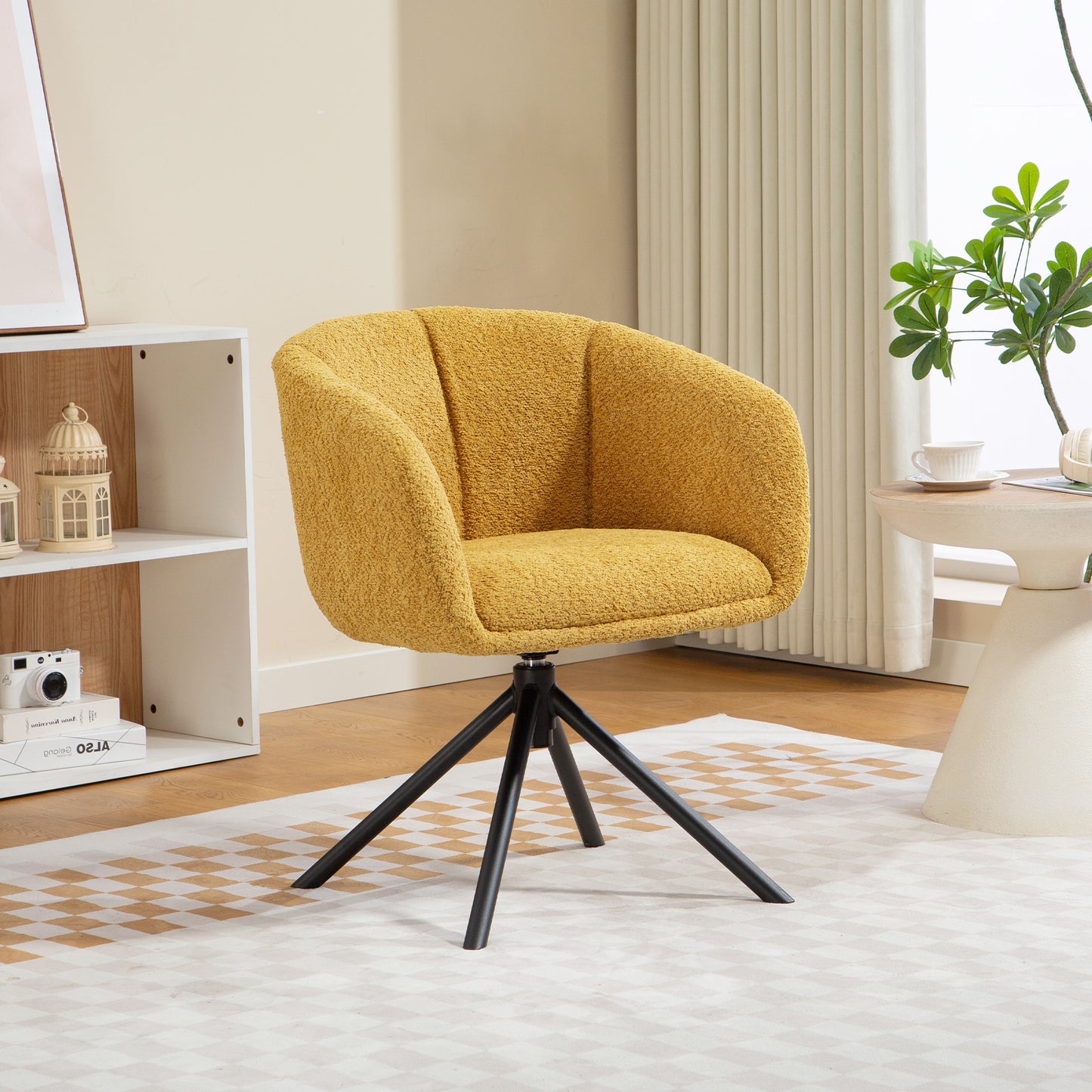 HOMCOM Sessel, Polsterstuhl mit bequemer Sitzschale, drehbar, kuscheliger Bezug, bis 120 kg, Gelb