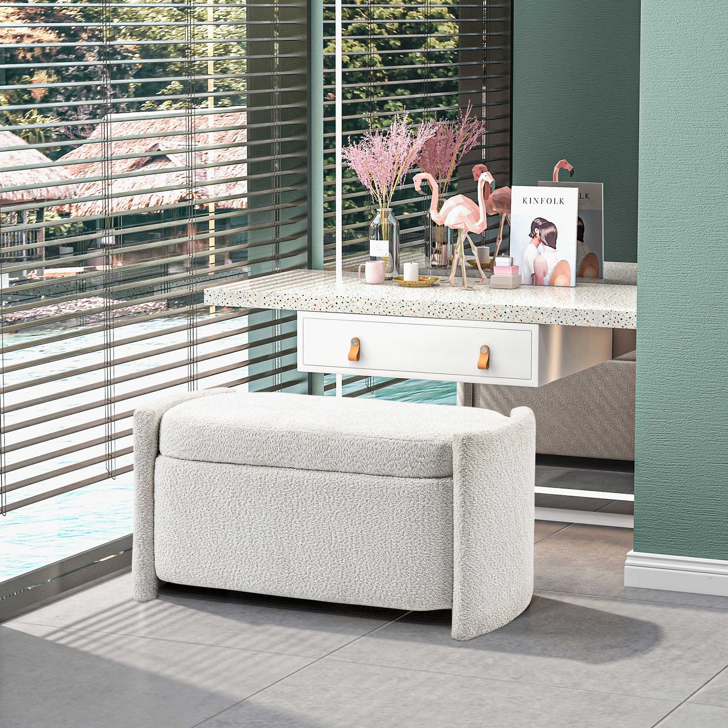 HOMCOM Sitzbank mit Stauraum Flurbank Schuhbank, gepolstert, 105 cm x 44 cm x 45,5 cm. Creme/Beige