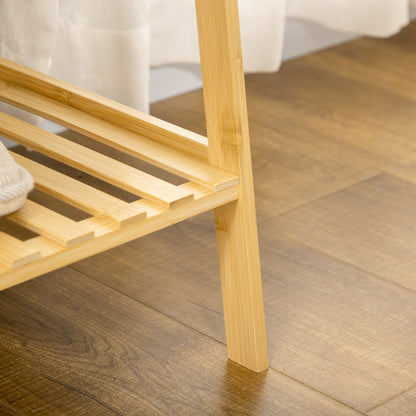 HOMCOM Kleiderständer aus Bambus, 2 Kleiderhaken, Kleiderstange, 2 Ablagen, 114 x 40 x 139 cm