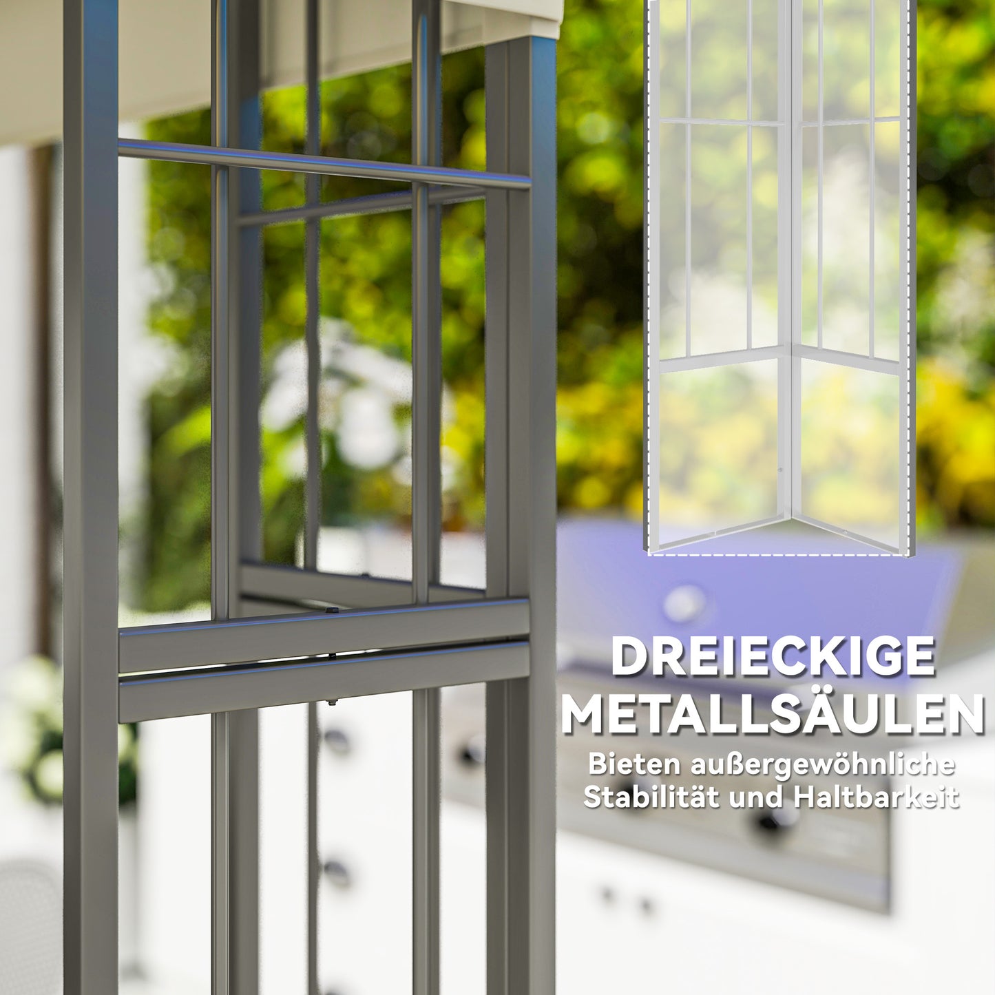 Outsunny 3 x 3 m Garten-Pavillon, 2-Stufen-Dach-Design, UV30+ Schutz, UV-beständig, Sonnenschutz, Metallrahmen, Cremeweiß