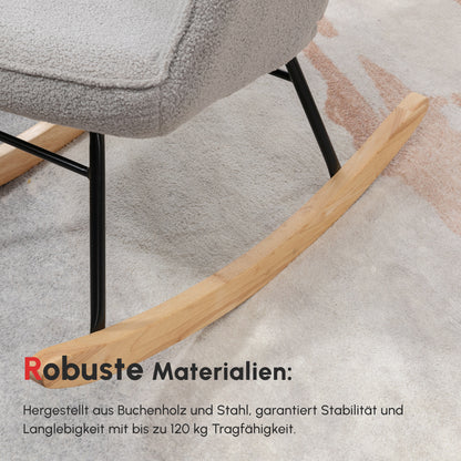 HOMCOM Schaukelstuhl im Retro-Design, Massivholz, Schwingsessel, 71 cm x 92 cm x 101 cm, Hellgrau