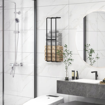 HOMCOM Handtuchhalter, Wandhalterung f. 6 große Handtücher, Metall, 21x12x74cm, Schwarz