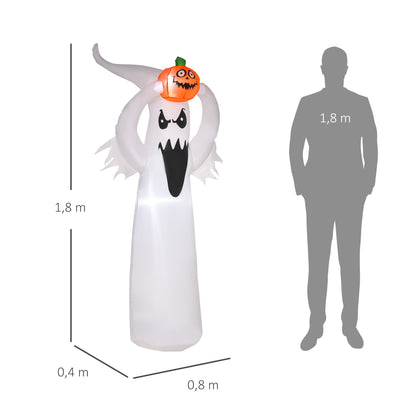 HOMCOM Halloween aufblasbares Gespenst 1,8 m Dekoration mit LEDs Weiß + Orange Polyester 80 x 40 x 180 cm