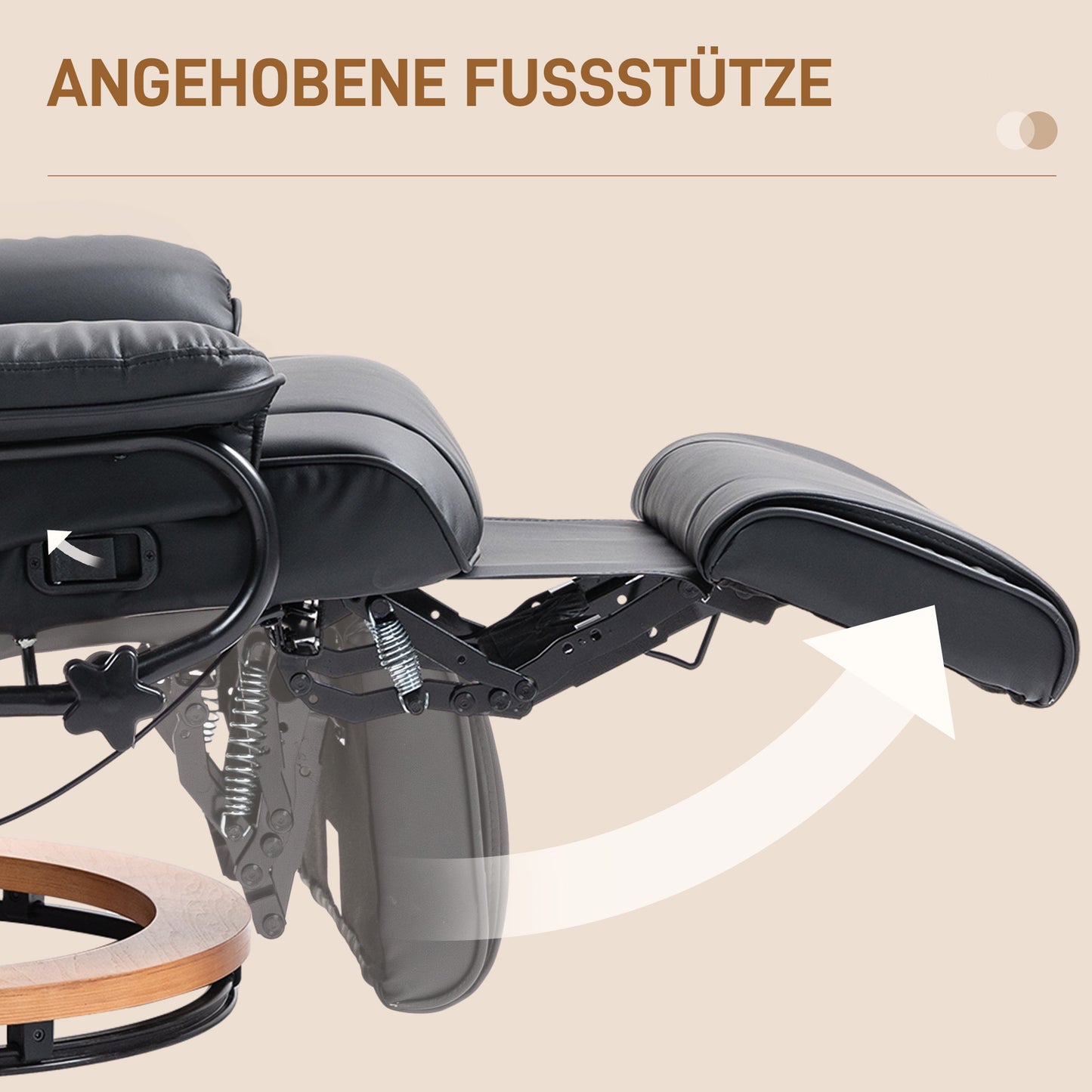 HOMCOM Relaxsessel mit Liegefunktion, drehbar, bis 150 kg, Kunstlederbezug, Stahlrahmen, Schwarz