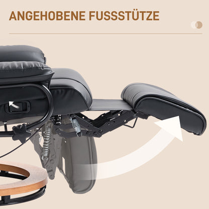 HOMCOM Relaxsessel mit Liegefunktion, drehbar, bis 150 kg, Kunstlederbezug, Stahlrahmen, Schwarz